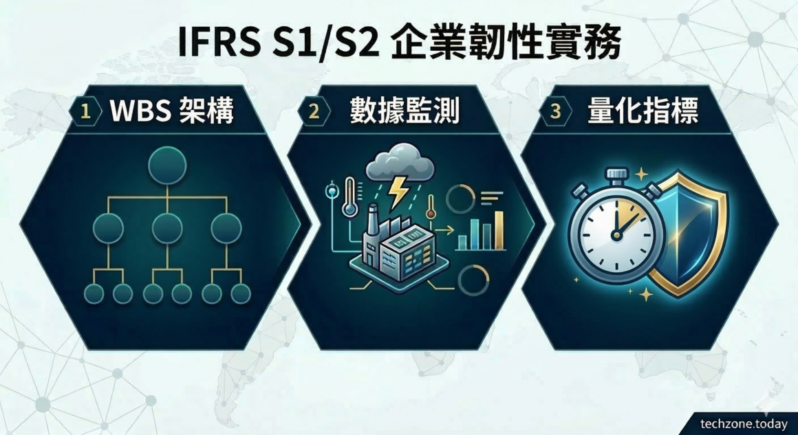 IFRS 實務指南:WBS架構與企業韌性量化流程圖
